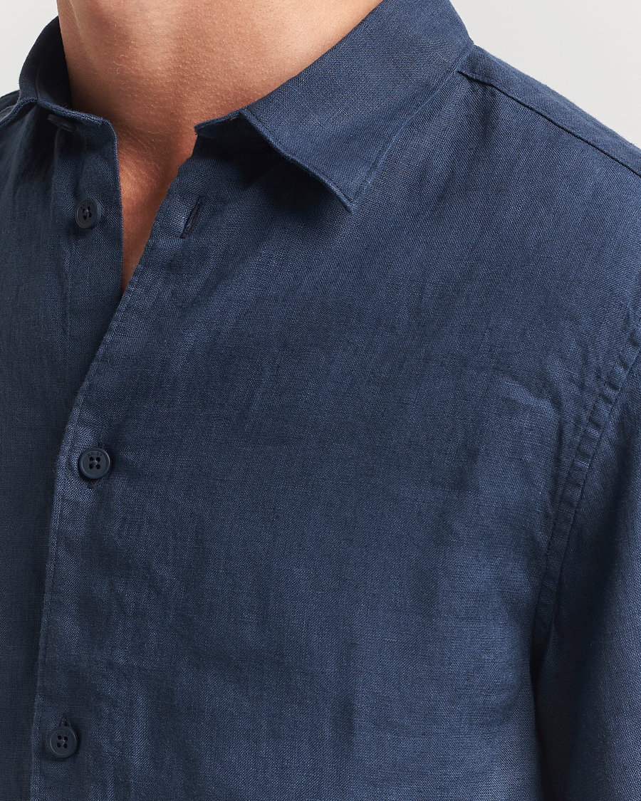 Uomini | Camicie | NN07 | Enzo Linen Short Sleeve Shirt Navy Blue