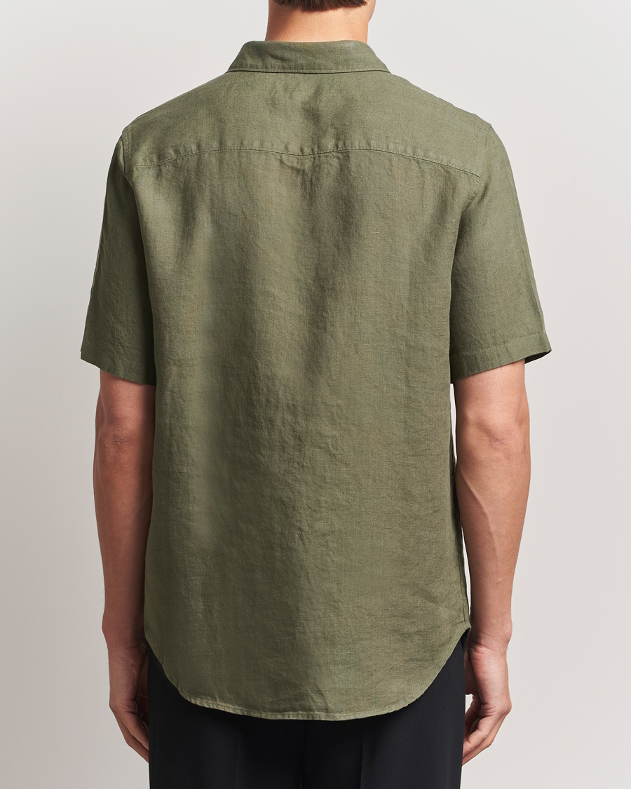 Uomini | Camicie | NN07 | Enzo Linen Short Sleeve Shirt Capers Green