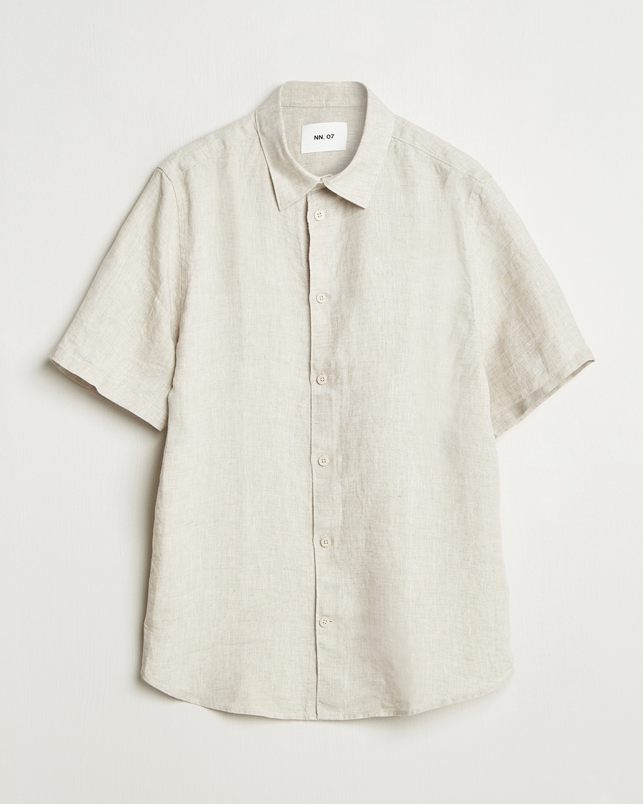 Uomini | Camicie | NN07 | Enzo Linen Short Sleeve Shirt Oat