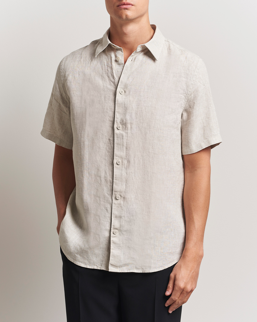 Uomini | Camicie | NN07 | Enzo Linen Short Sleeve Shirt Oat