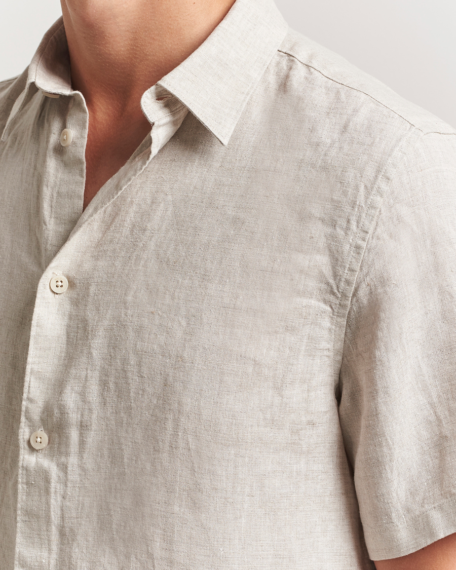 Uomini | Camicie | NN07 | Enzo Linen Short Sleeve Shirt Oat