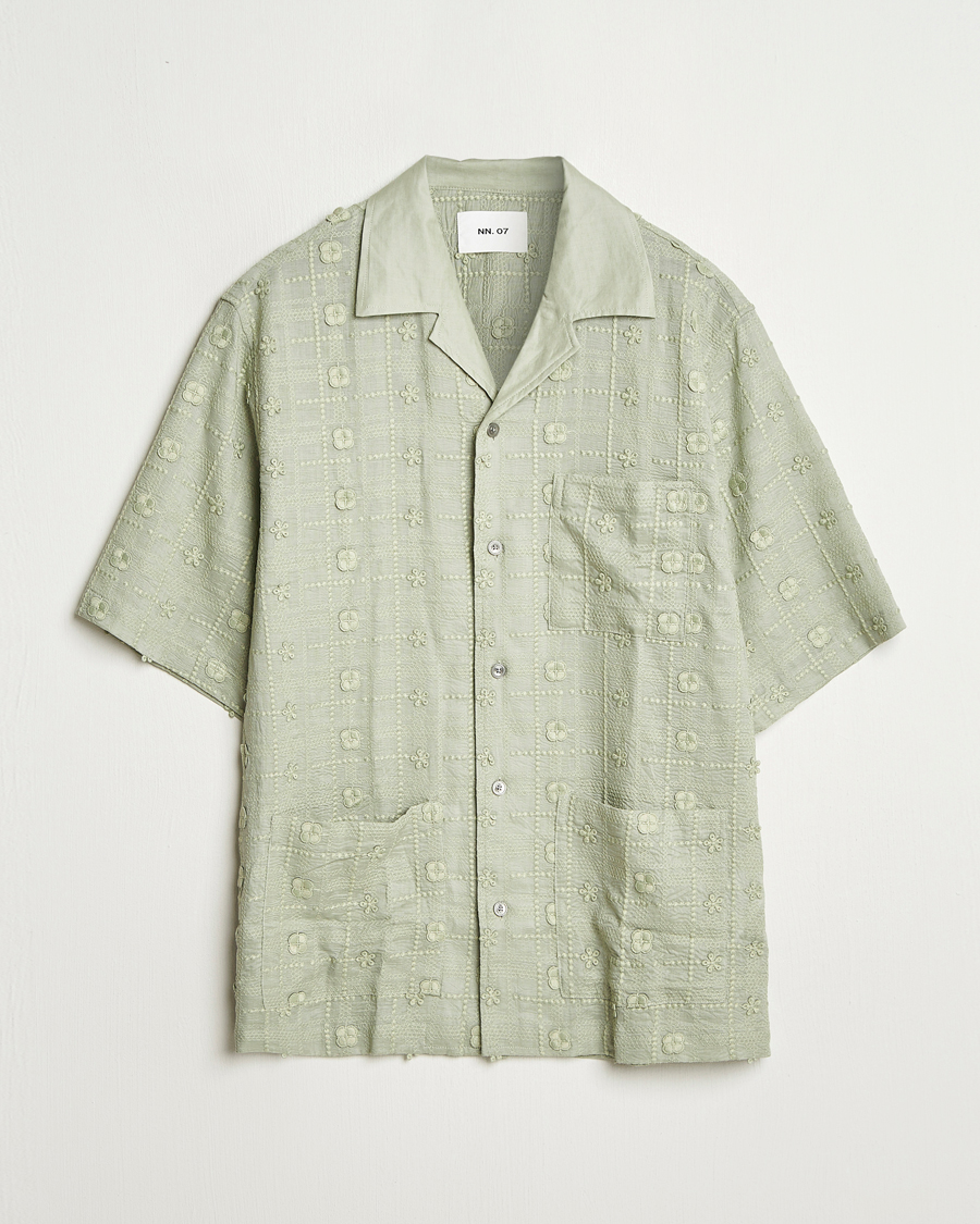 Uomini | Camicie | NN07 | Ben Lyocell Fil-Coupé Embroidery Anglaise Shirt Sage Green