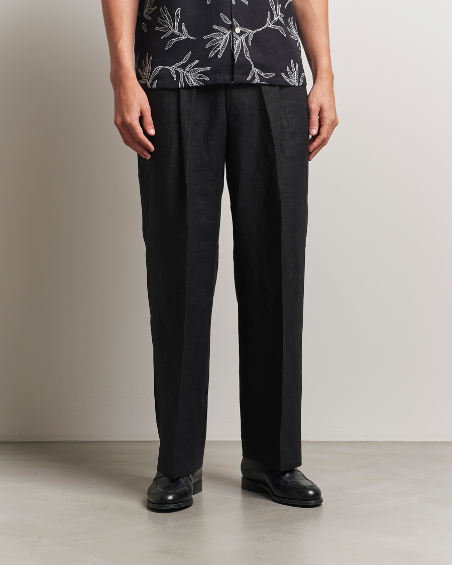 Uomini | Pantaloni | NN07 | Kay Relaxed Fit Linen Trousers Black