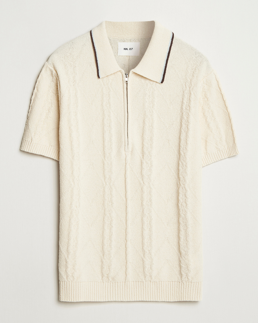 Uomini | Polo | NN07 | Gustav Bouclé Half Zip Polo Ivory