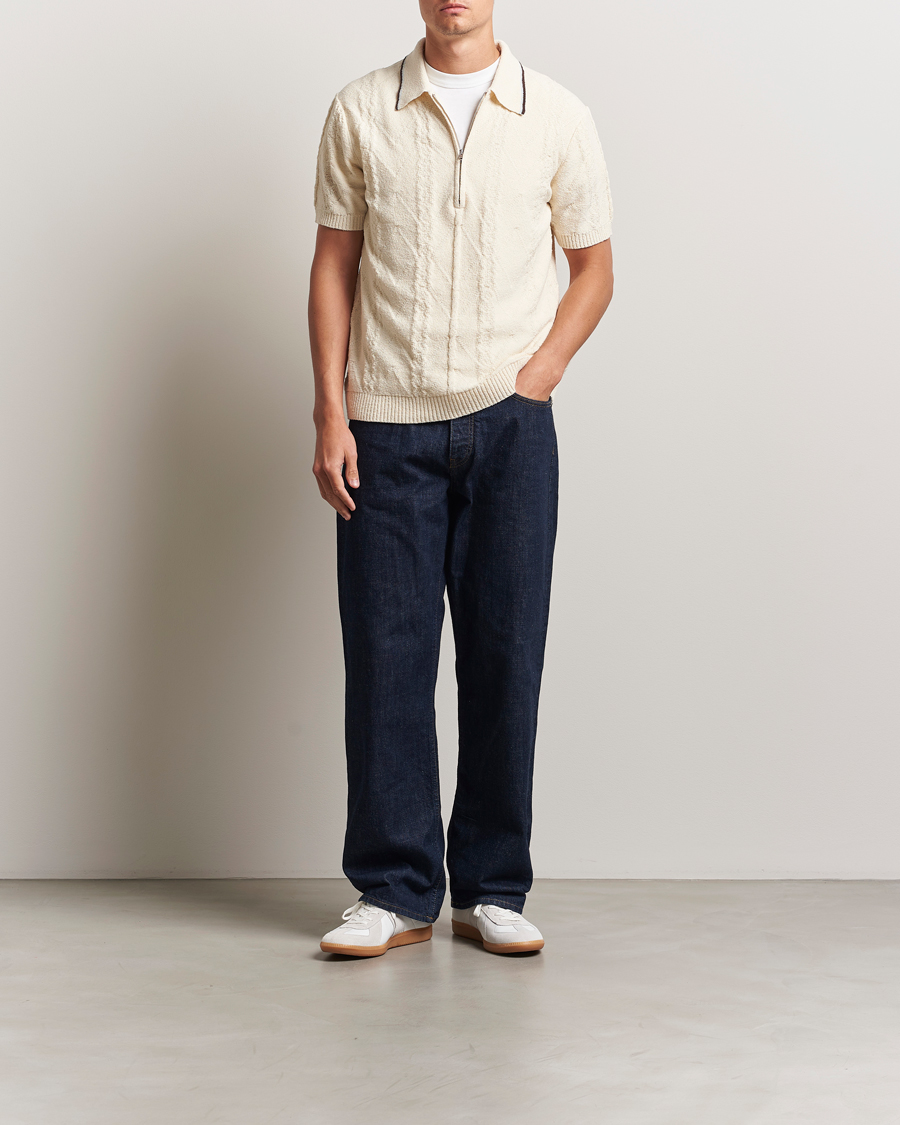 Uomini | Polo | NN07 | Gustav Bouclé Half Zip Polo Ivory
