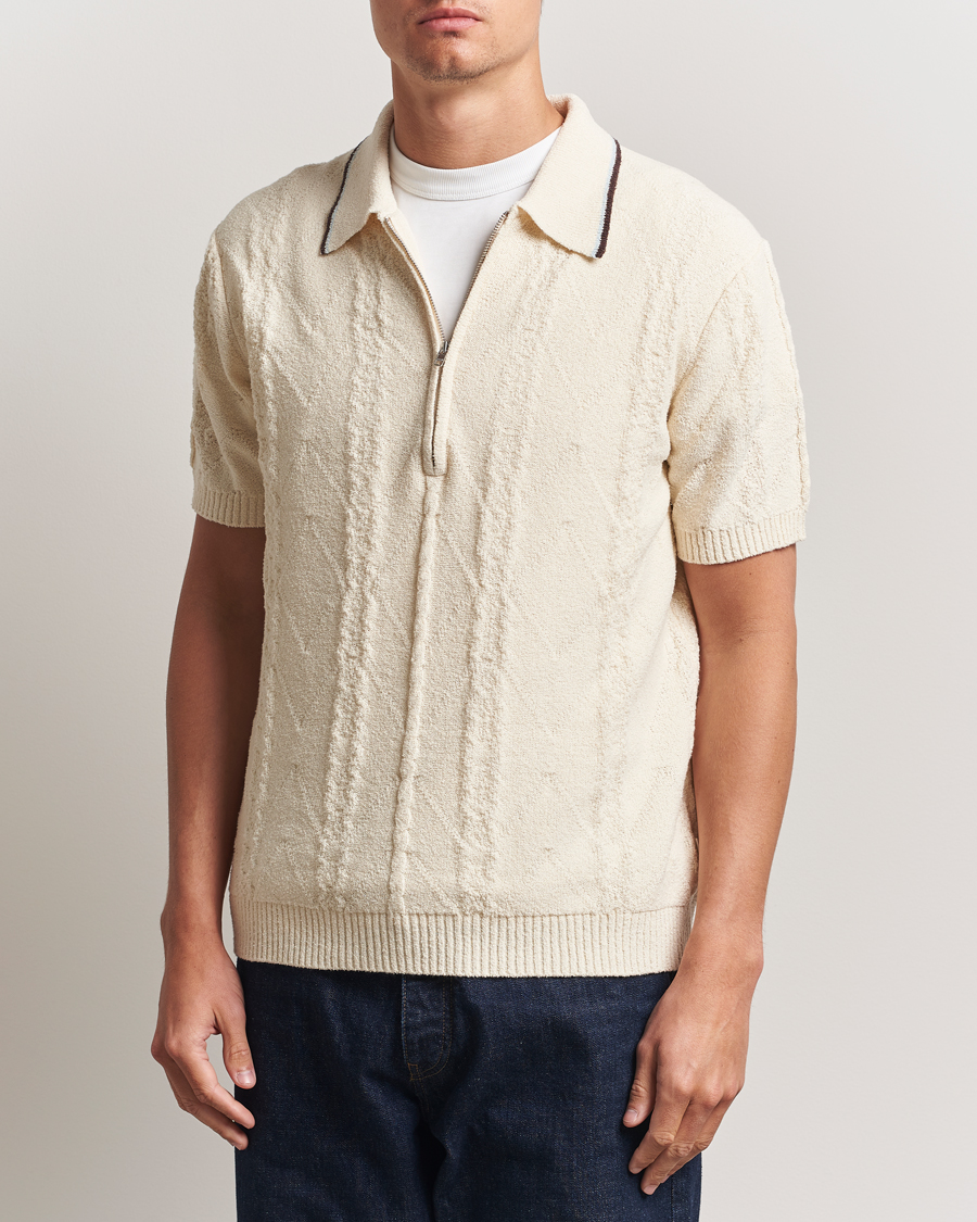 Uomini | Polo | NN07 | Gustav Bouclé Half Zip Polo Ivory