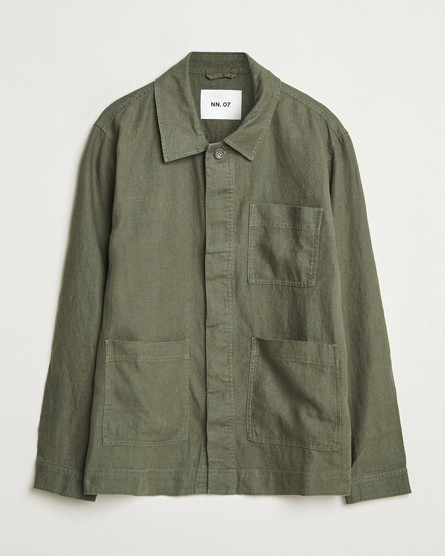Uomini | Camicie | NN07 | Olav Linen Overshirt Croc Green