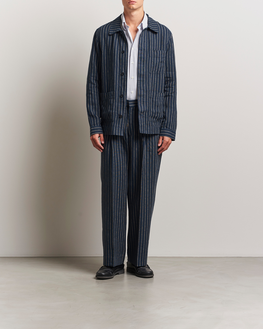Uomini | Camicie | NN07 | Olav Linen Pinstriped Overshirt Navy Blue