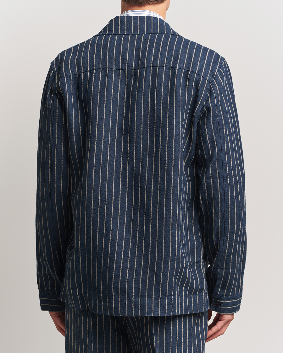 Uomini | Camicie | NN07 | Olav Linen Pinstriped Overshirt Navy Blue