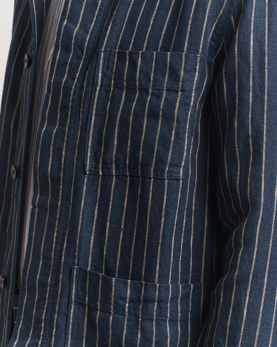 Uomini | Camicie | NN07 | Olav Linen Pinstriped Overshirt Navy Blue