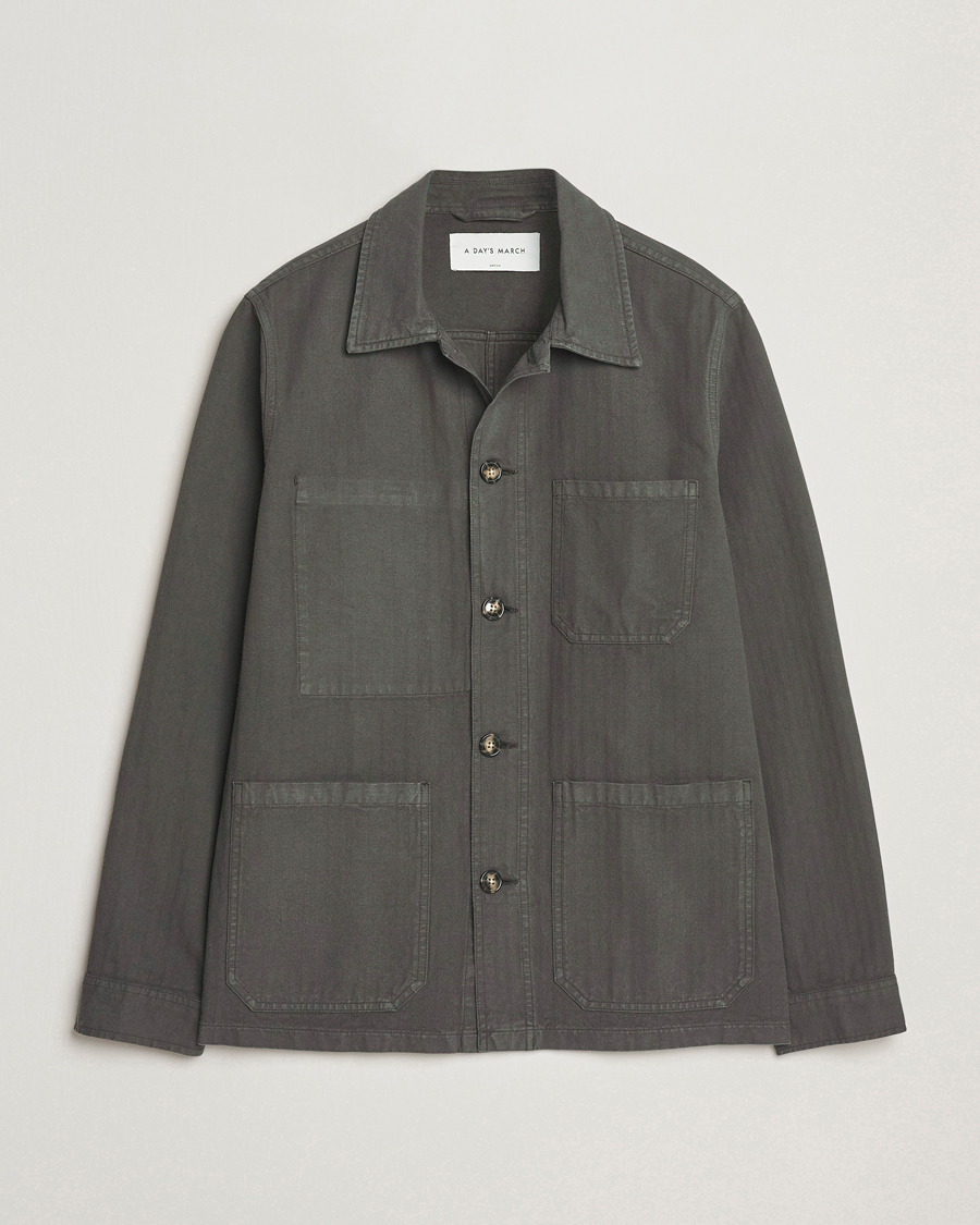 Uomini | Giacche | A Day's March | Herringbone Overshirt Olive