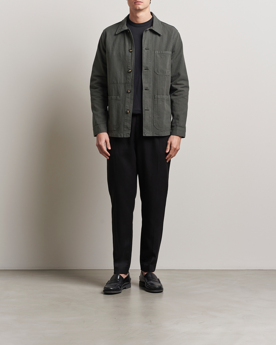 Uomini | Giacche | A Day's March | Herringbone Overshirt Olive