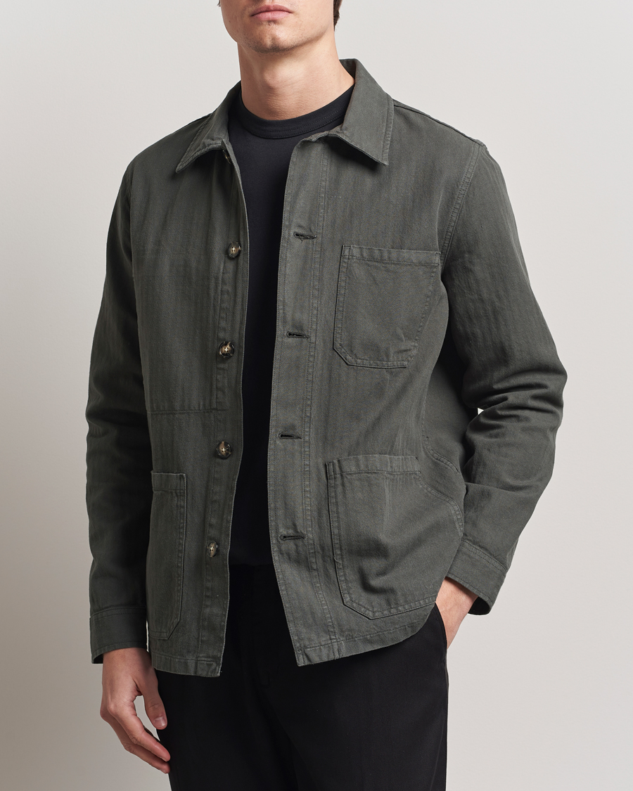 Uomini | Giacche | A Day's March | Herringbone Overshirt Olive