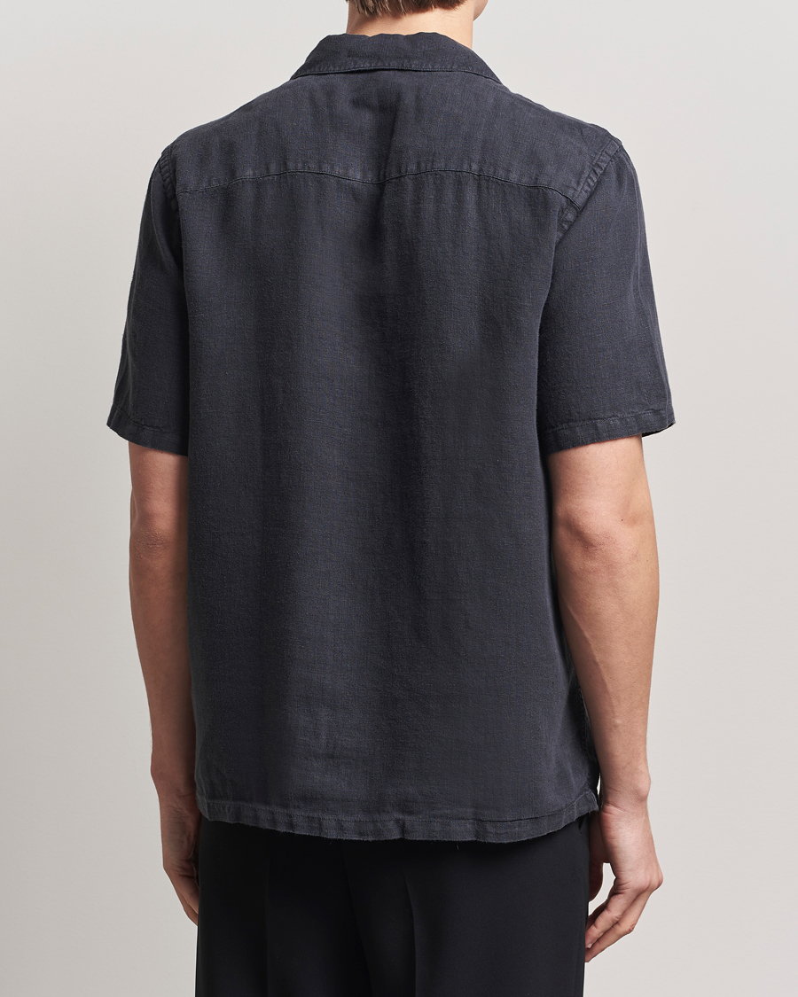 Uomini | Camicie | A Day's March | Yamu Linen Short Sleeve Shirt Off Black