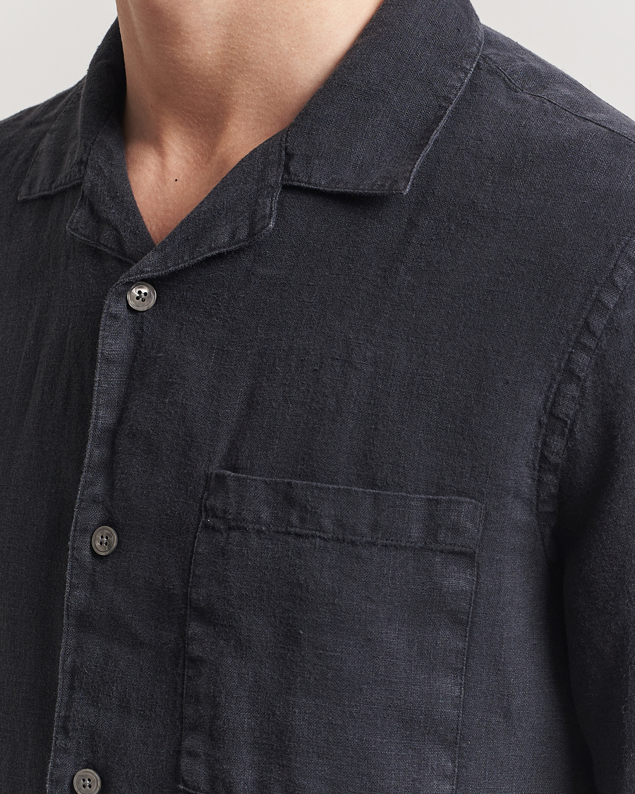 Uomini | Camicie | A Day's March | Yamu Linen Short Sleeve Shirt Off Black