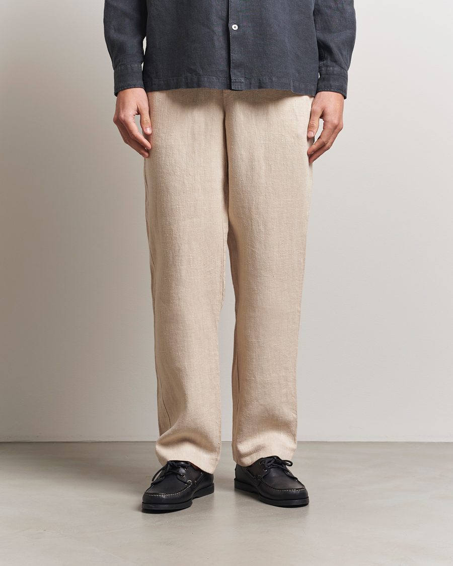 Uomini | Pantaloni | A Day's March | Tamiat Drawstring Linen Trousers Oyster