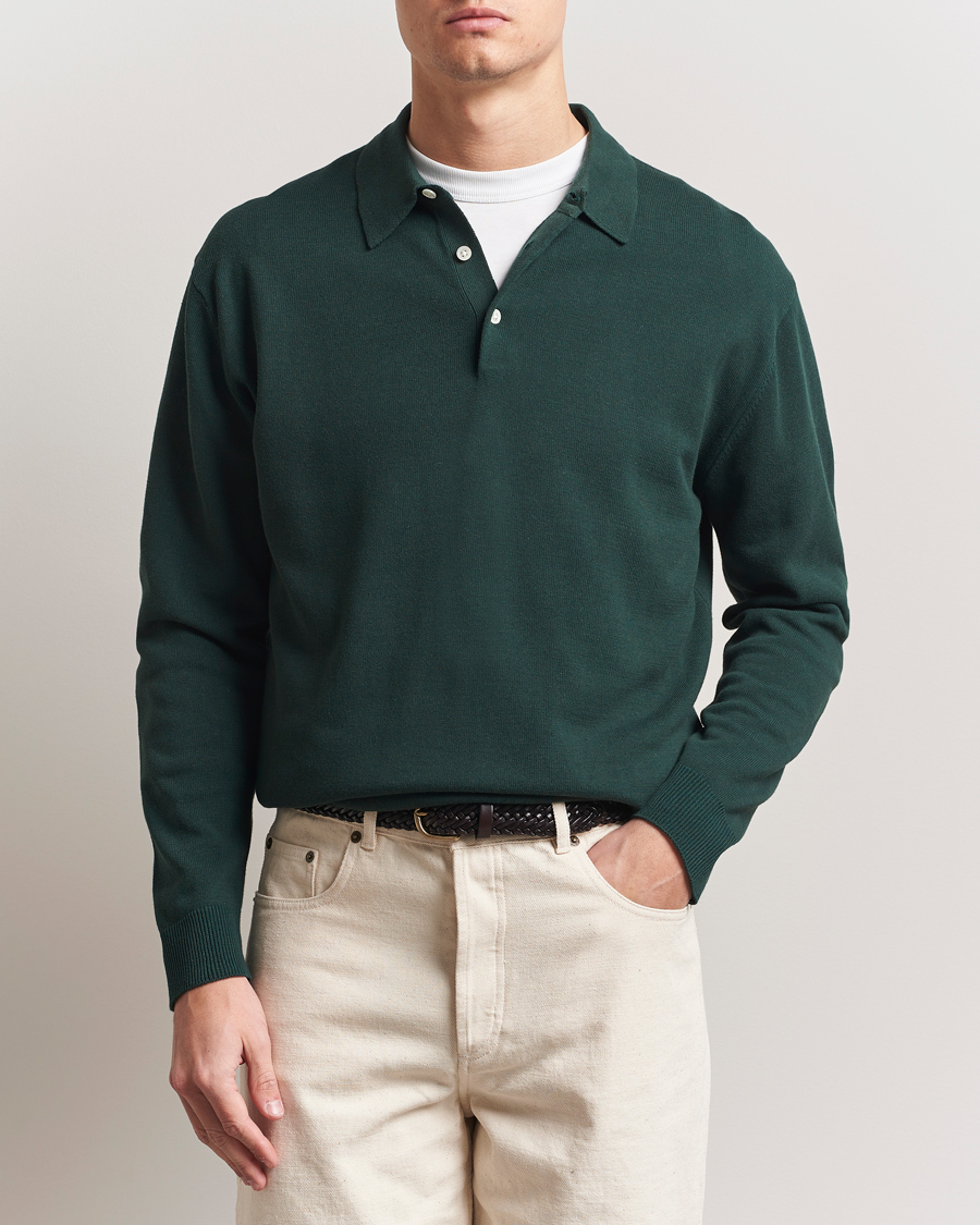 Uomini | Maglieria | BEAMS PLUS | Long Sleeve 12G Knit Polo Forest Green