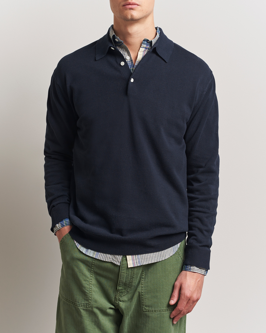 Uomini | Maglieria | BEAMS PLUS | Long Sleeve 12G Knit Polo Navy