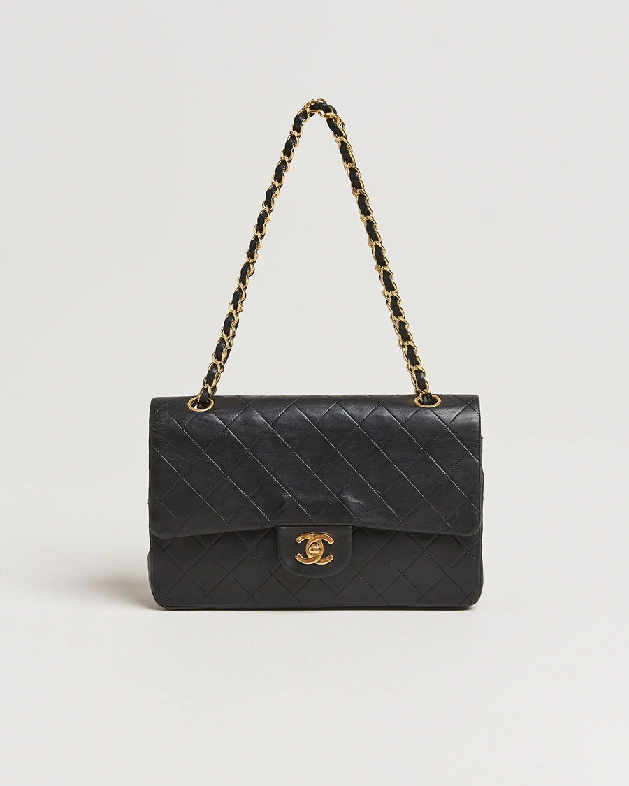 Uomini | Chanel Pre-Owned Classic Medium Double Flap Bag Lambskin Black | Chanel Pre-Owned | Classic Medium Double Flap Bag Lambskin Black