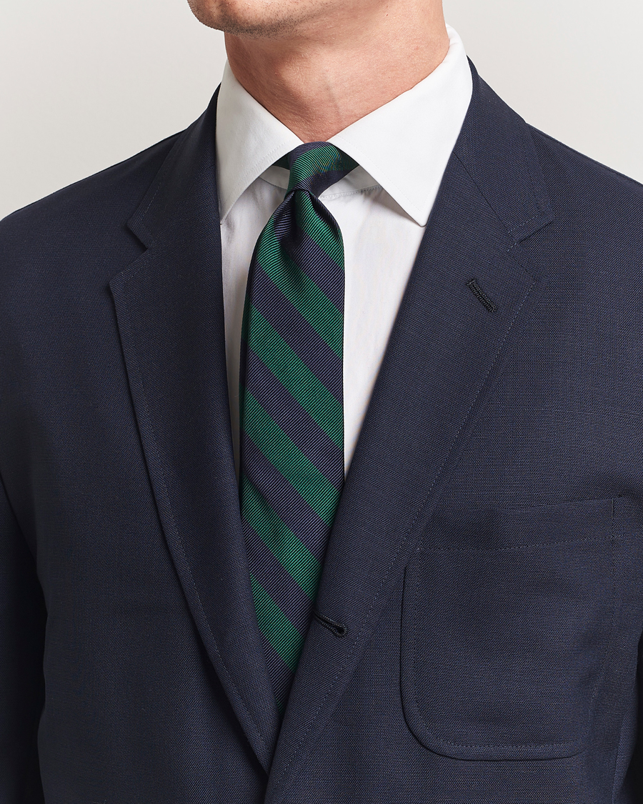 Uomini | Cravatte | Kamakura Shirts | Vintage Ivy Regimental Stripe Silk Tie Navy/Green
