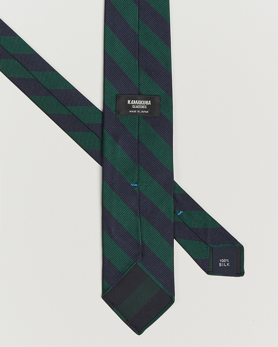 Uomini | Cravatte | Kamakura Shirts | Vintage Ivy Regimental Stripe Silk Tie Navy/Green