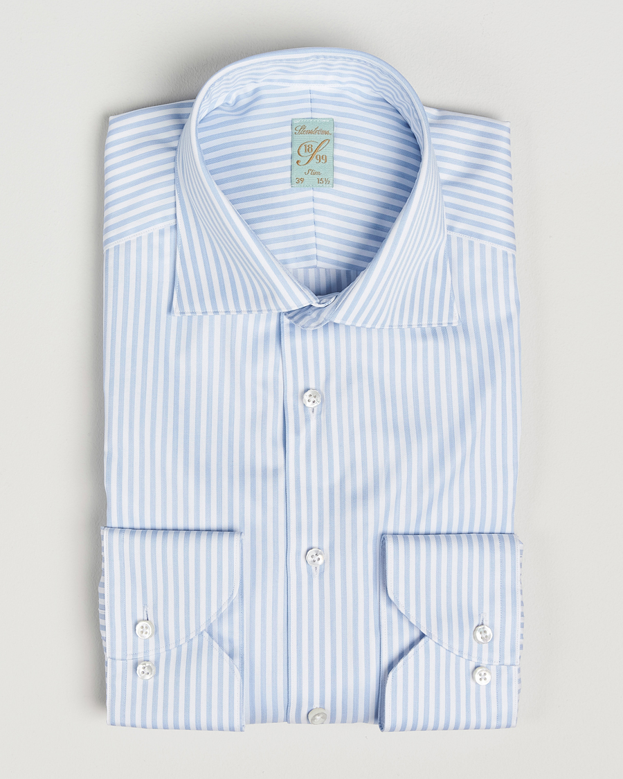 Uomini | Camicie | Stenströms | 1899 Slim Striped Cotton Twill Shirt Blue/White