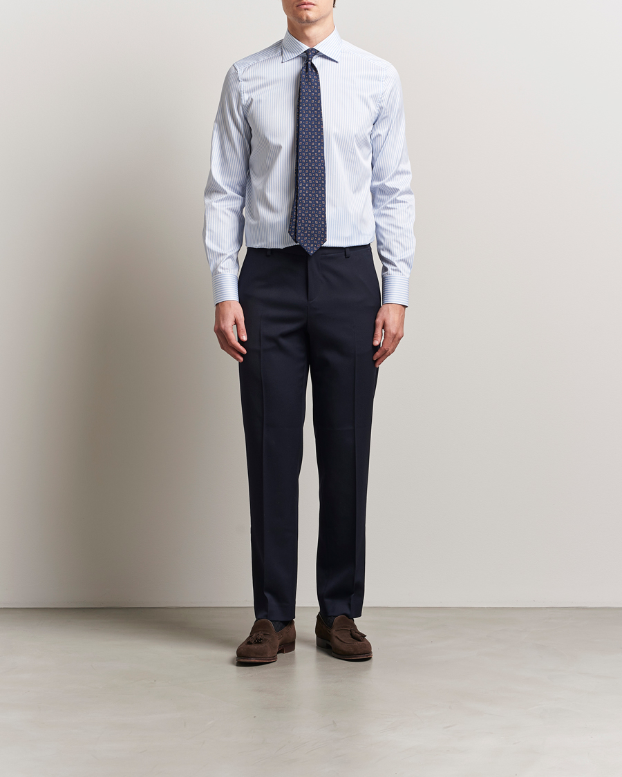 Uomini | Camicie | Stenströms | 1899 Slim Striped Cotton Twill Shirt Blue/White
