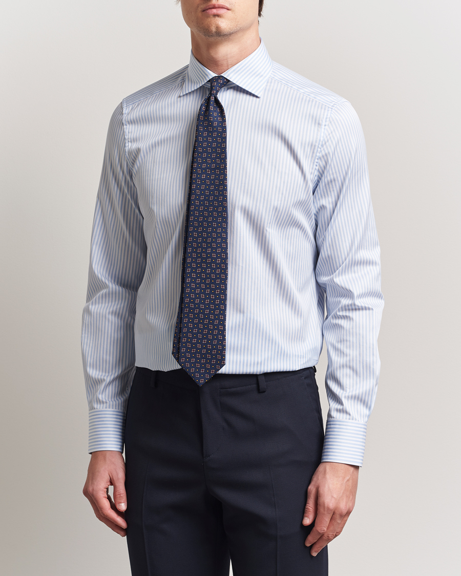 Uomini | Camicie | Stenströms | 1899 Slim Striped Cotton Twill Shirt Blue/White