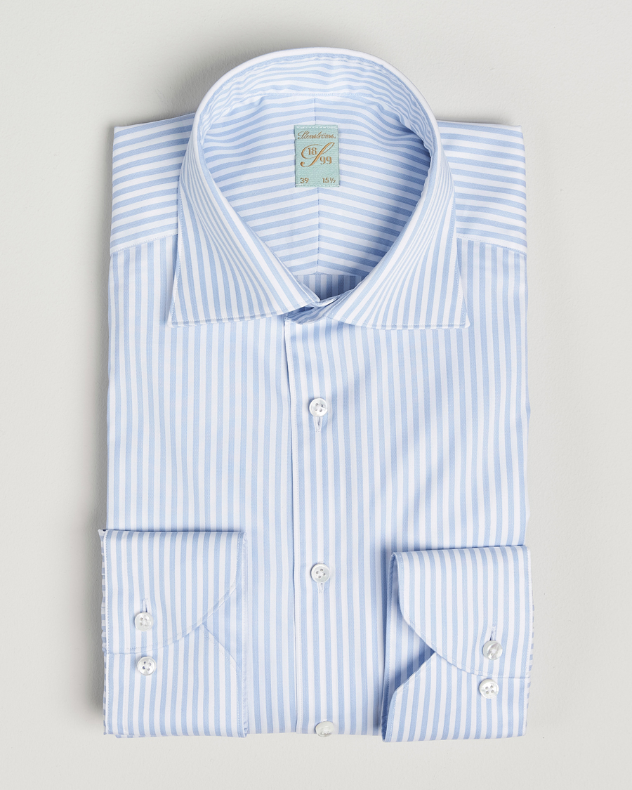Uomini | Camicie | Stenströms | 1899 Striped Cotton Twill Shirt Blue/White