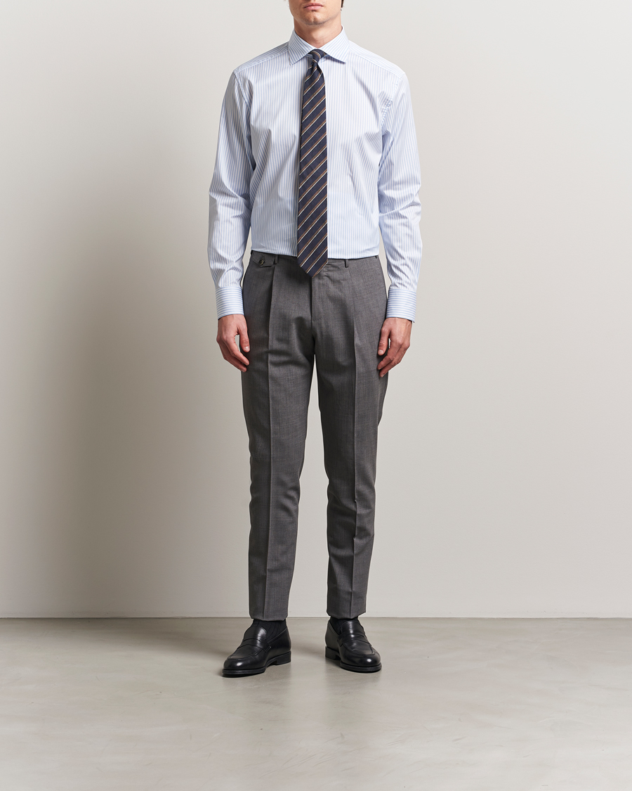 Uomini | Camicie | Stenströms | 1899 Striped Cotton Twill Shirt Blue/White
