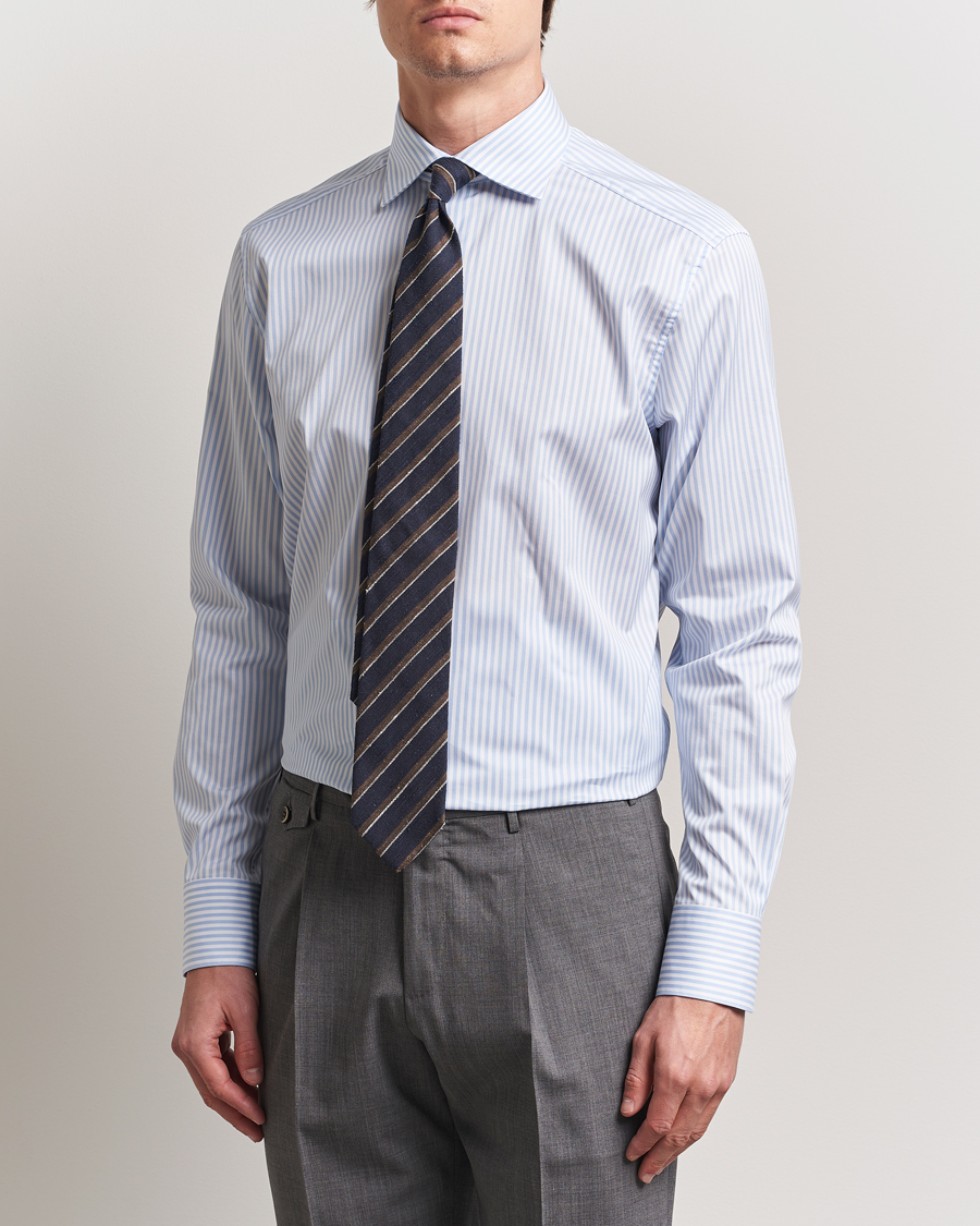 Uomini | Camicie | Stenströms | 1899 Striped Cotton Twill Shirt Blue/White