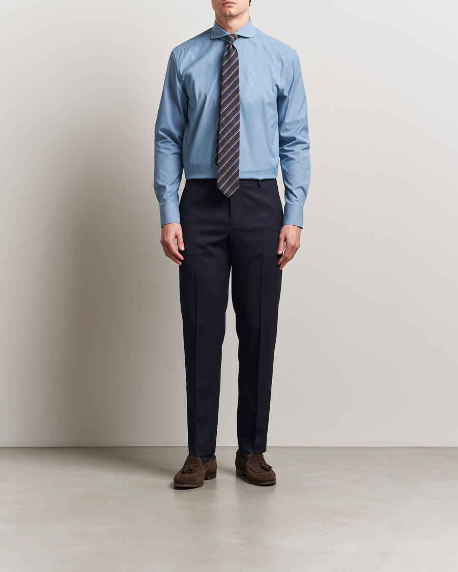 Uomini | Camicie | Stenströms | 1899 Denim Poplin Shirt Indigo