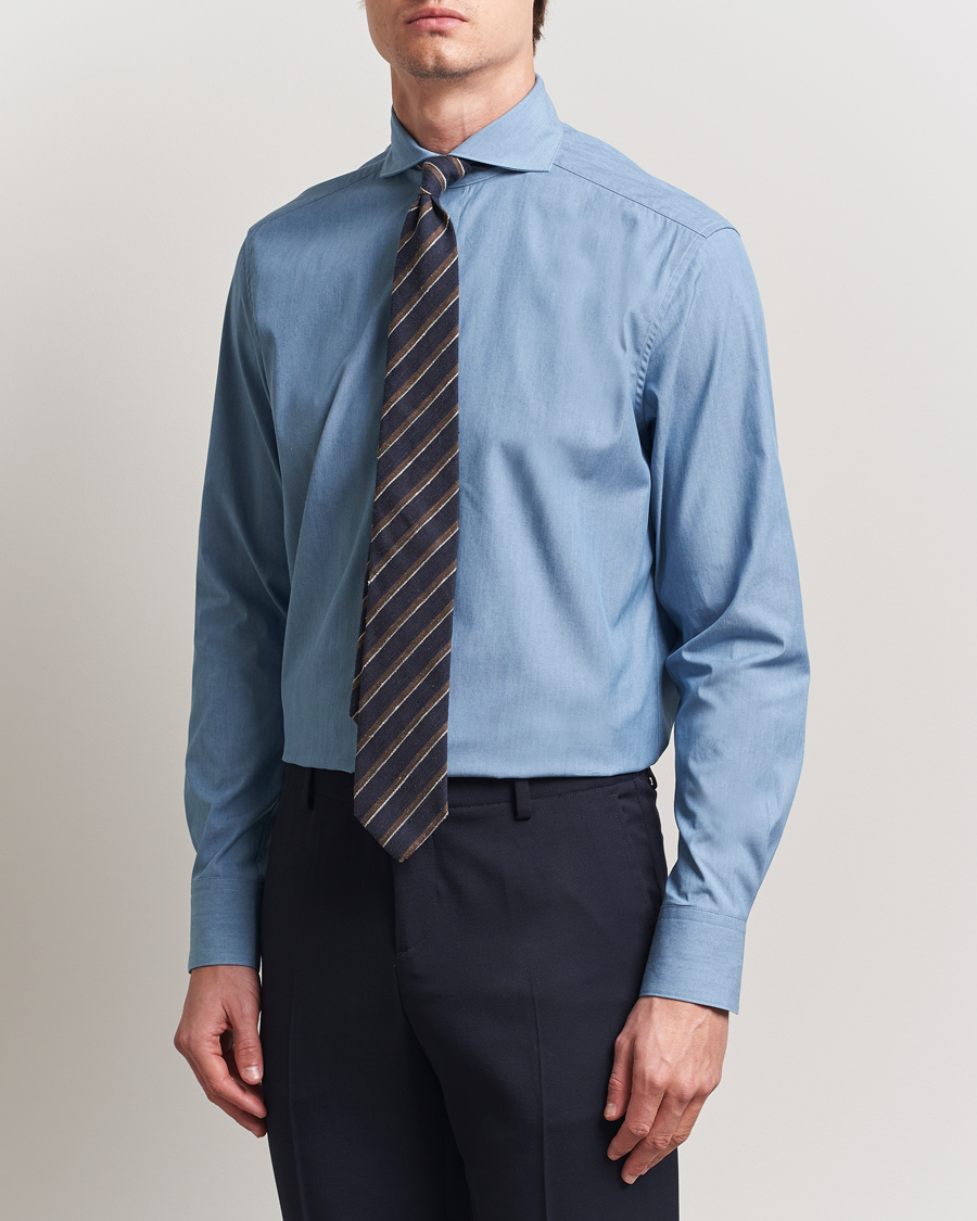 Uomini | Camicie | Stenströms | 1899 Denim Poplin Shirt Indigo