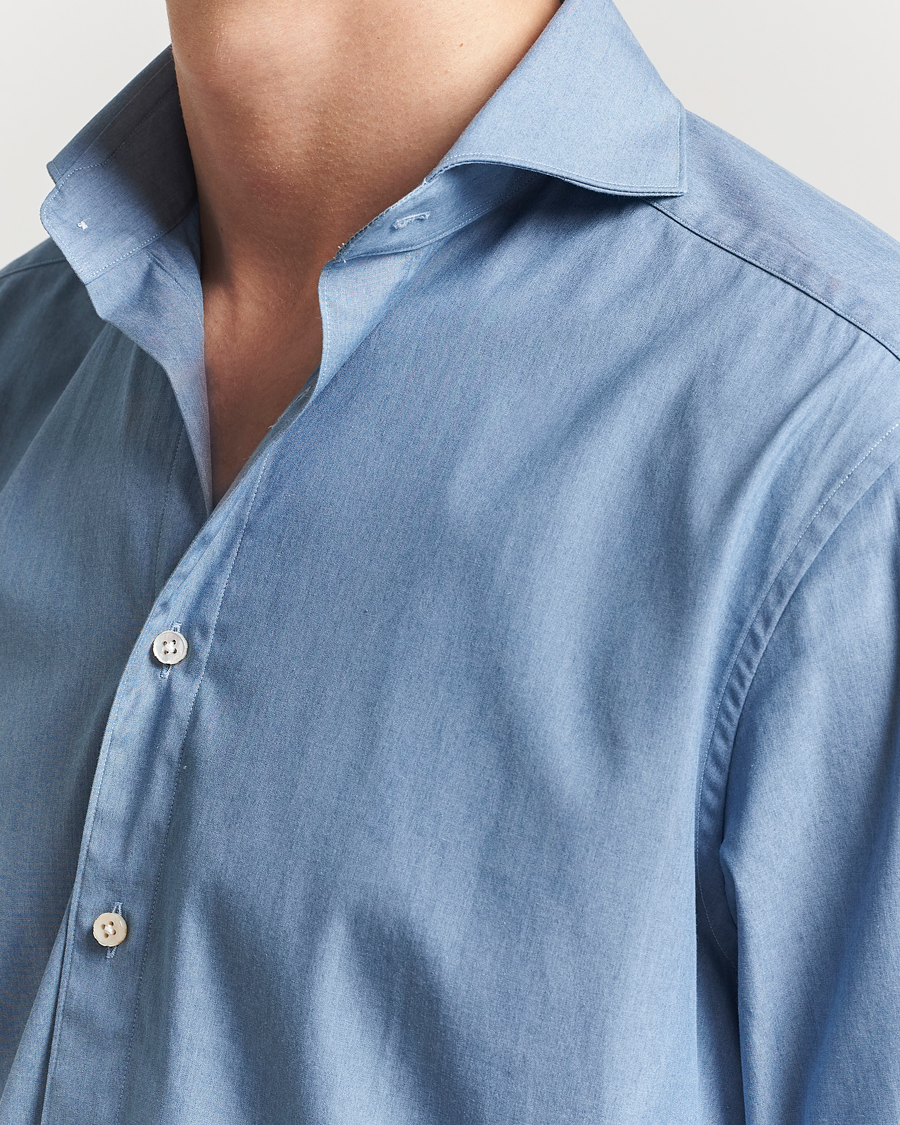 Uomini | Camicie | Stenströms | 1899 Denim Poplin Shirt Indigo