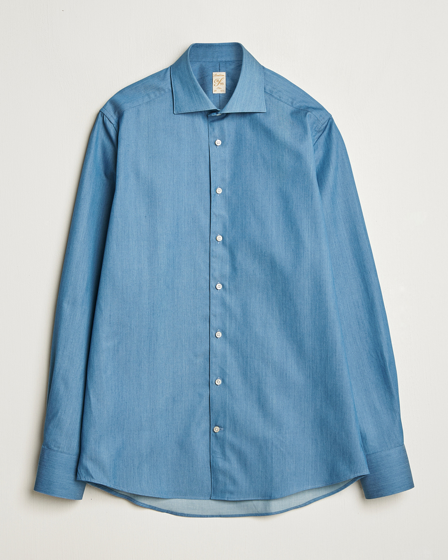 Uomini | Camicie | Stenströms | 1899 Slim Twofold Cotton Denim Shirt Mid Blue