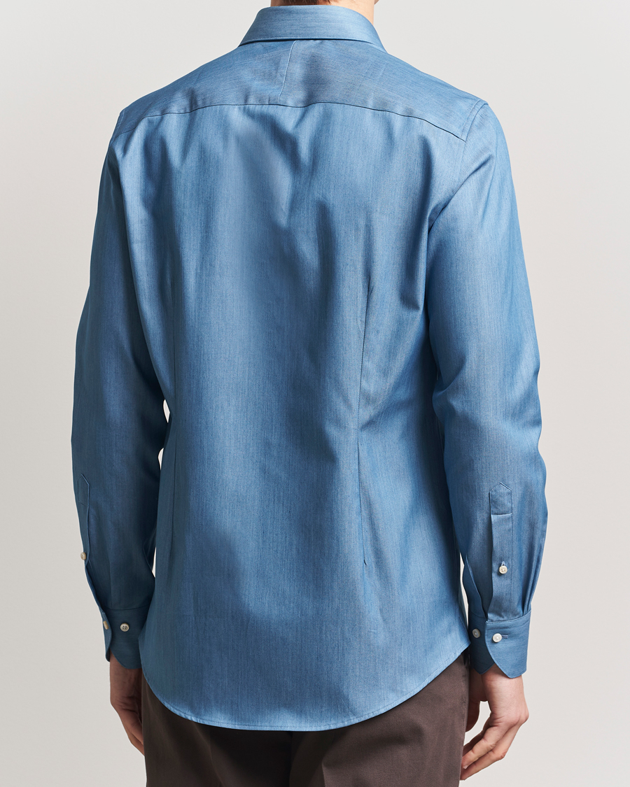 Uomini | Camicie | Stenströms | 1899 Slim Twofold Cotton Denim Shirt Mid Blue