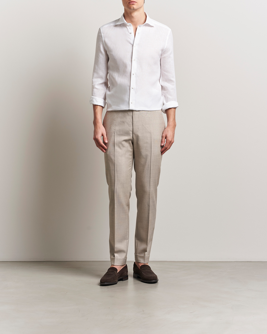 Uomini | Camicie | Stenströms | 1899 Slim Linen Shirt White