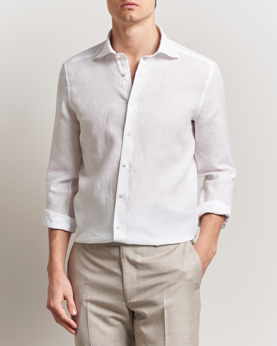 Uomini | Camicie | Stenströms | 1899 Slim Linen Shirt White