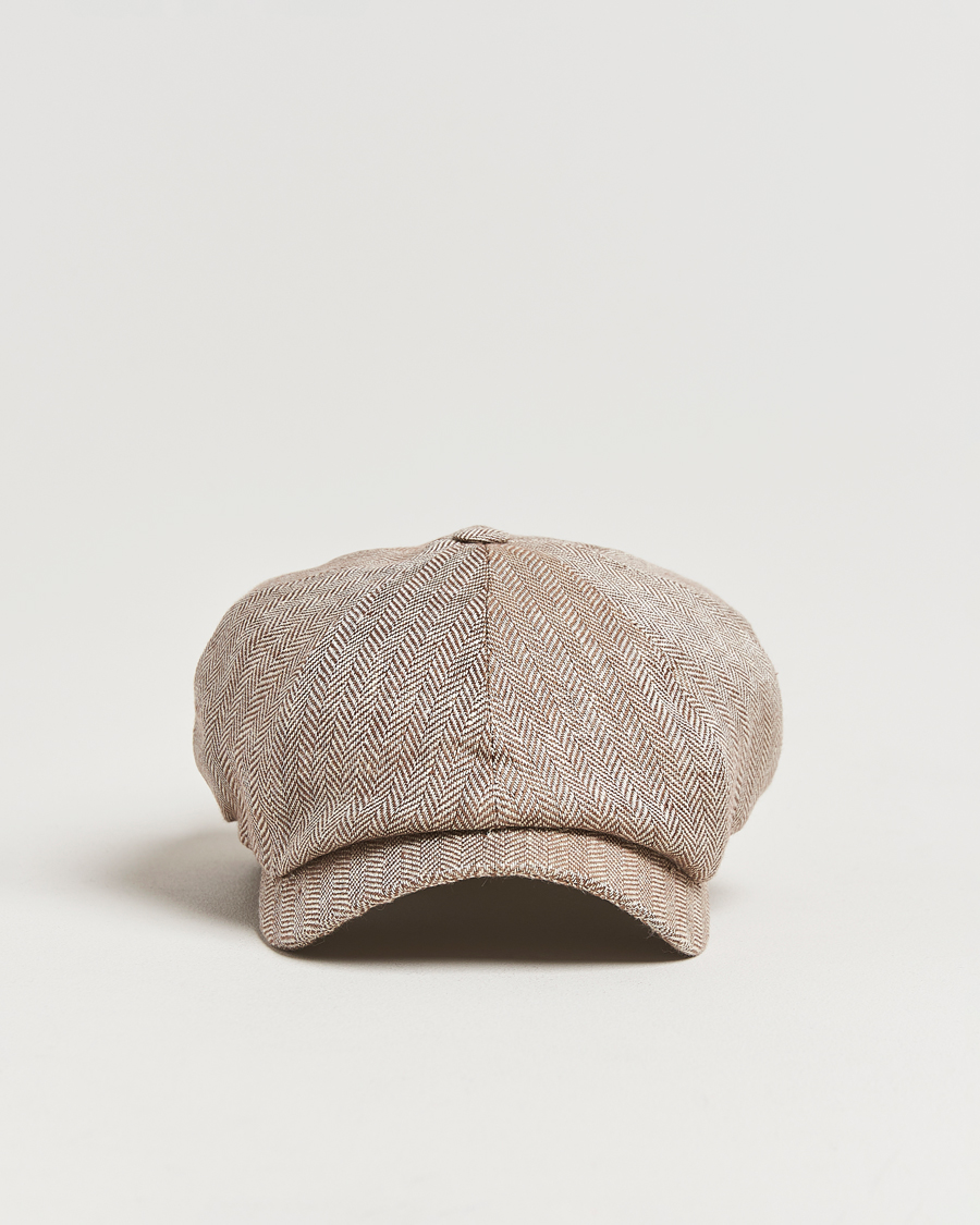 Uomini | Cappelli & Berretti | Wigéns | Newsboy Classic Linen Herringbone Cap Brown