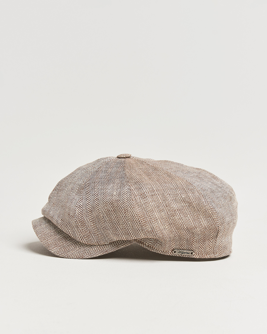 Uomini | Cappelli & Berretti | Wigéns | Newsboy Classic Linen Herringbone Cap Brown