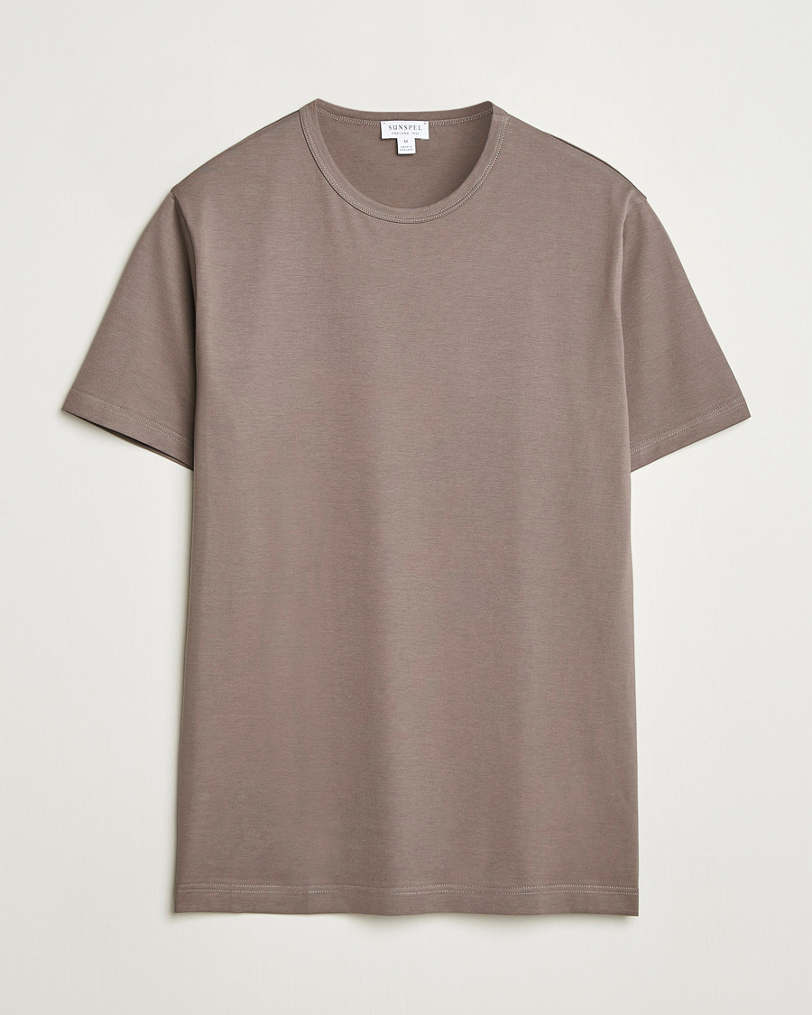 Uomini | T-shirt | Sunspel | Crew Neck Q82 Cotton T-Shirt Walnut