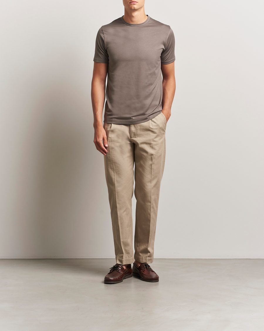 Uomini | T-shirt | Sunspel | Crew Neck Q82 Cotton T-Shirt Walnut