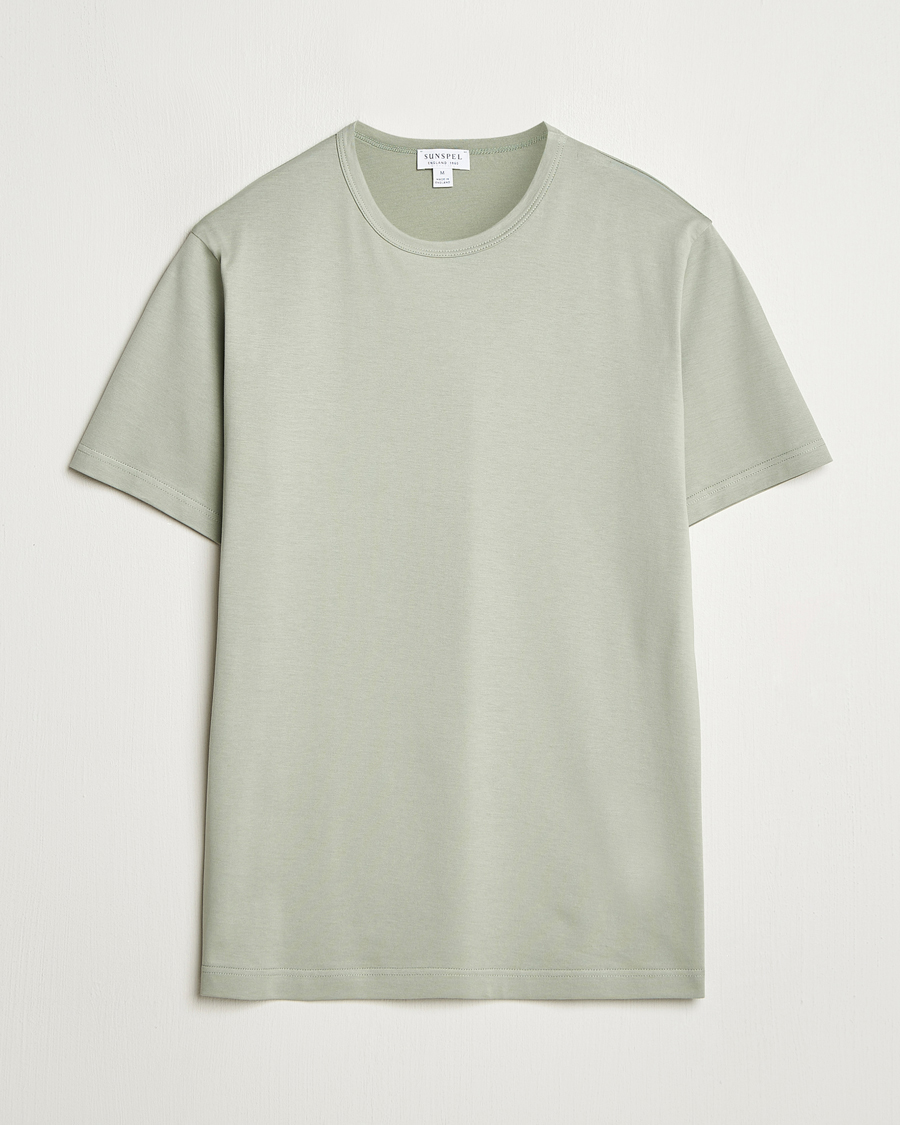 Uomini | T-shirt | Sunspel | Crew Neck Q82 Cotton T-Shirt Pastel Green