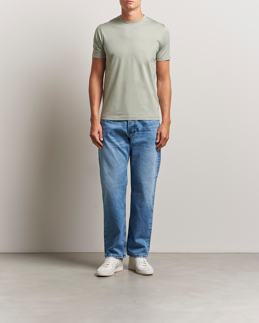 Uomini | T-shirt | Sunspel | Crew Neck Q82 Cotton T-Shirt Pastel Green