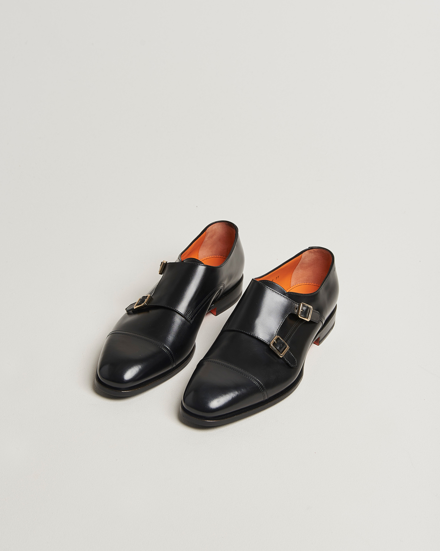Uomini | Scarpe con cinturino alla caviglia | Santoni | Adrian Double Monk Black Calf