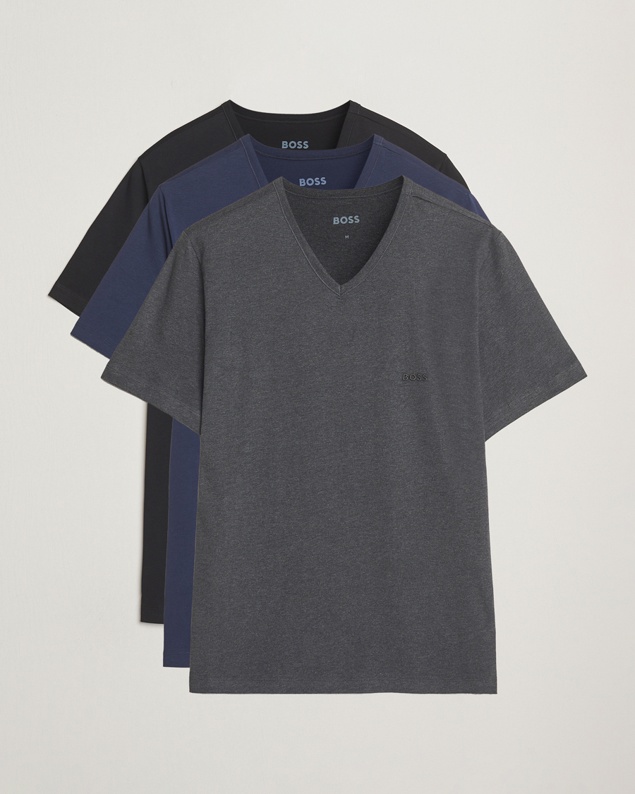 Uomini | T-shirt | BOSS BLACK | 3-Pack V-Neck T-Shirt Black/Blue/Grey
