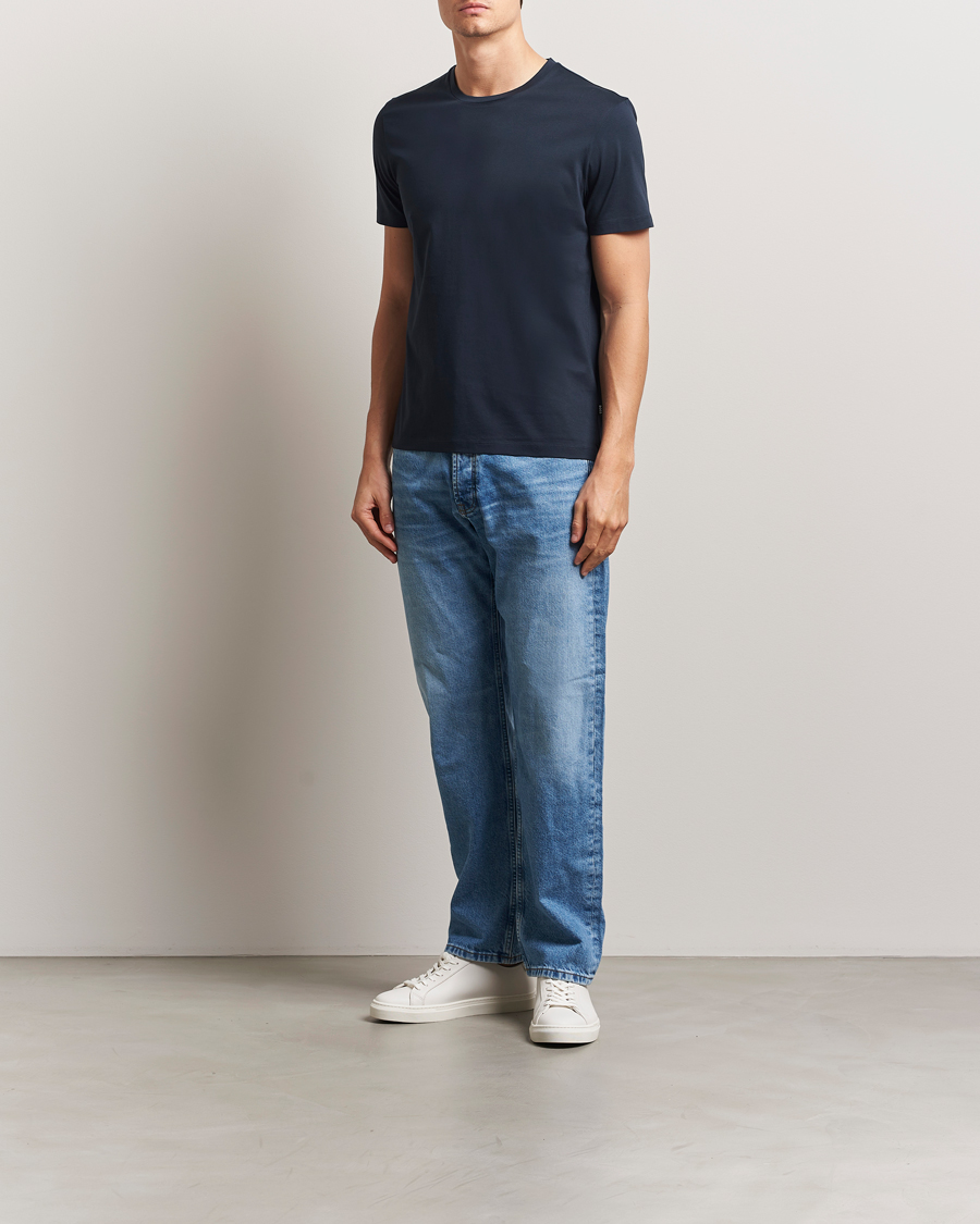 Uomini | T-shirt | BOSS BLACK | Tessler Mercerized Crew Neck T-Shirt Dark Blue