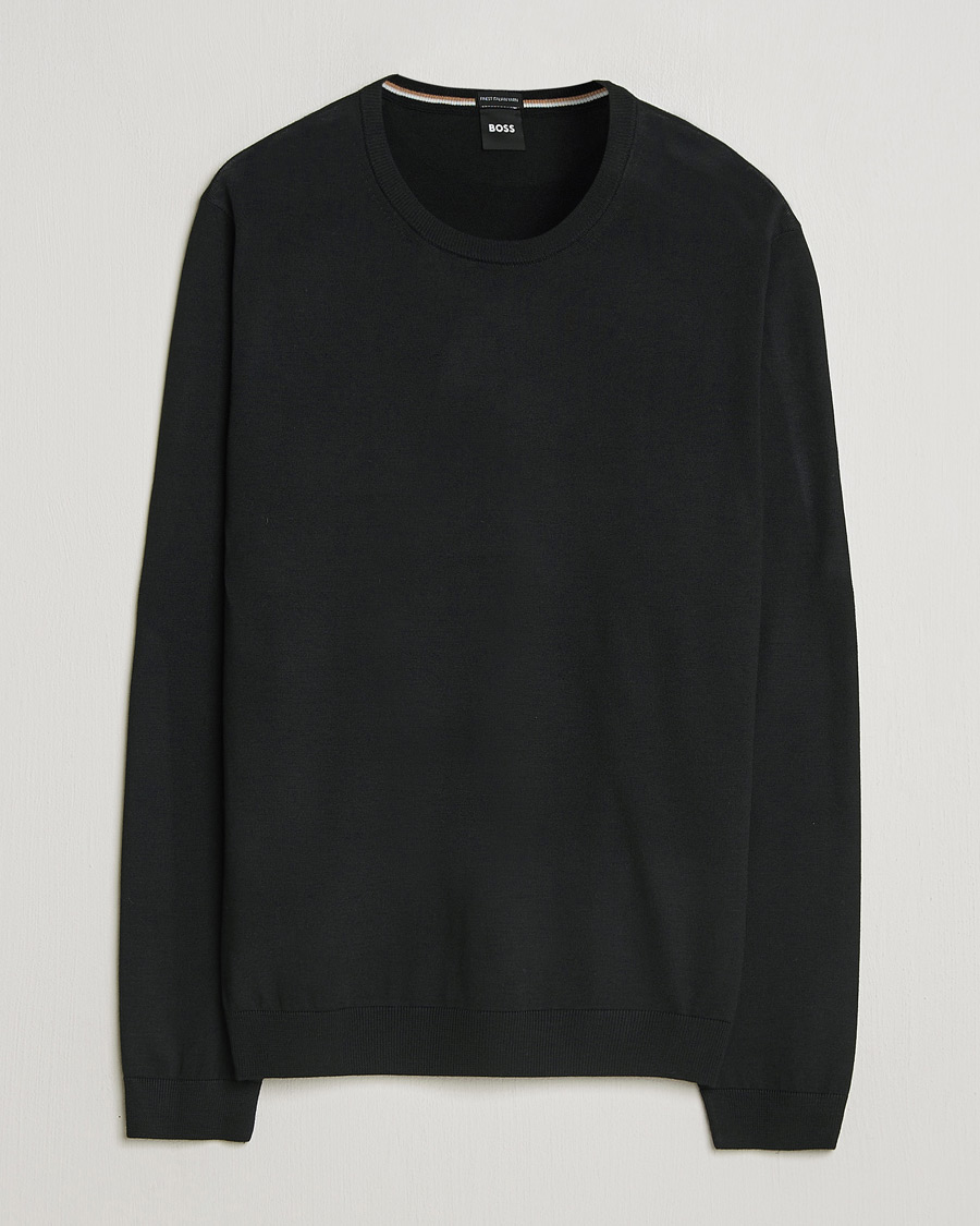 Uomini | Maglieria | BOSS BLACK | Leno Wool Crew Neck Pullover Black