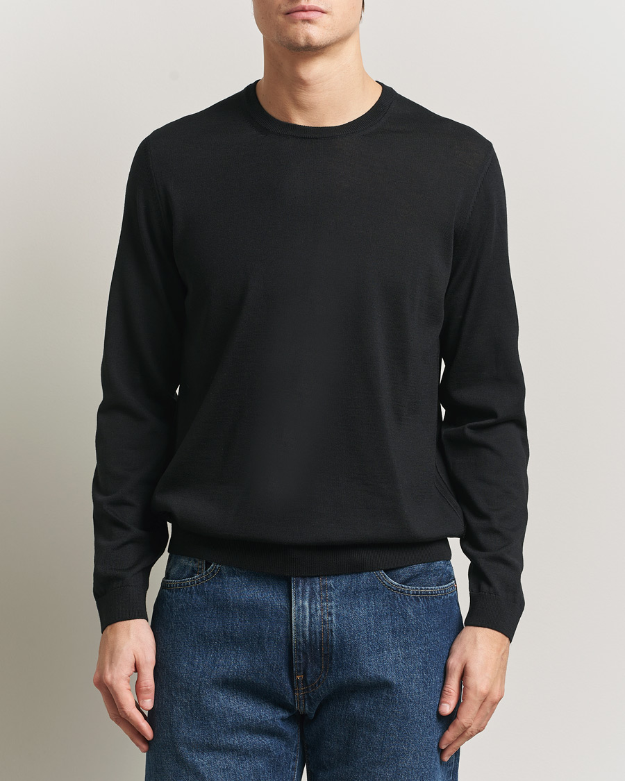 Uomini | Maglieria | BOSS BLACK | Leno Wool Crew Neck Pullover Black