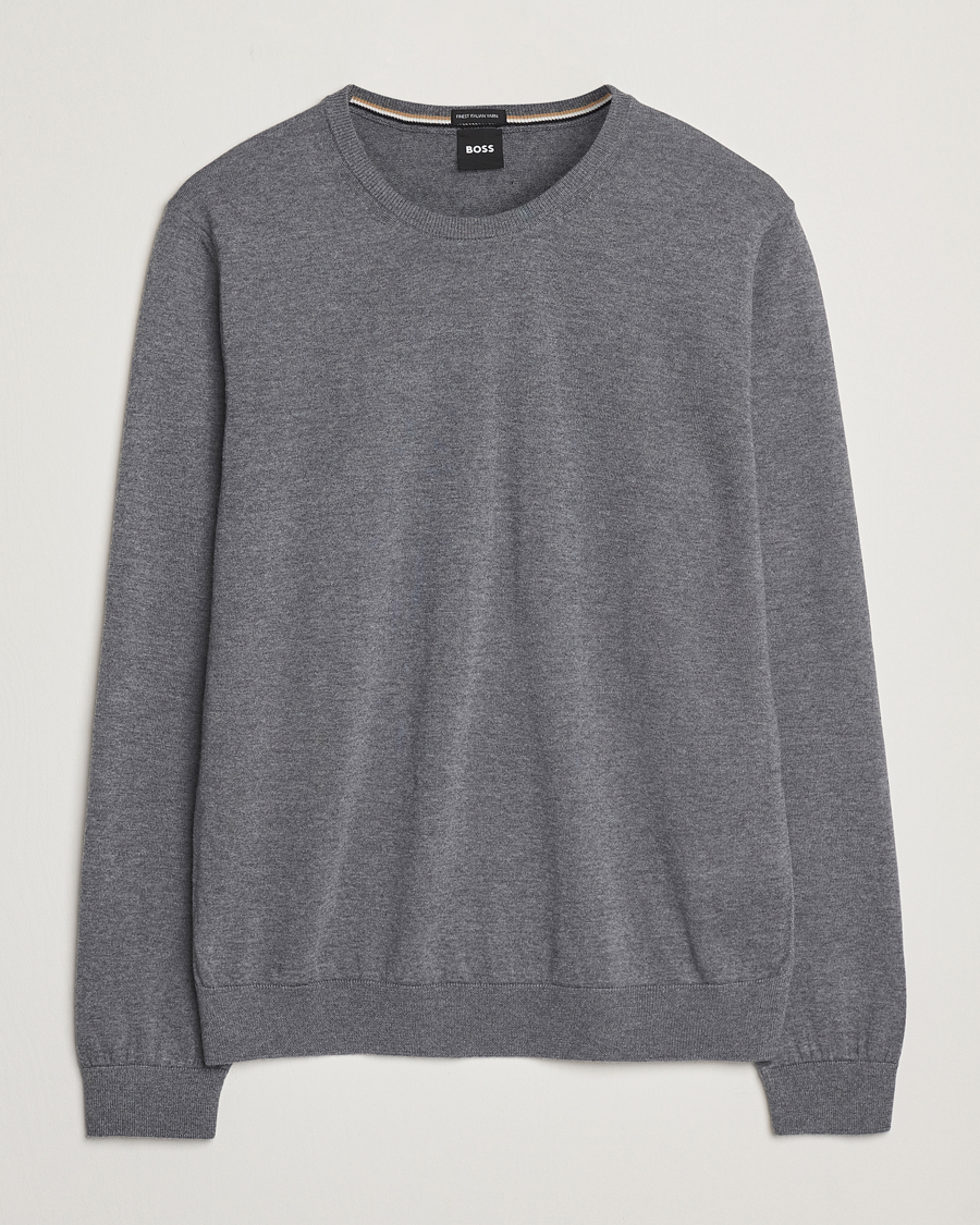 Uomini | Maglieria | BOSS BLACK | Leno Wool Crew Neck Pullover Medium Grey